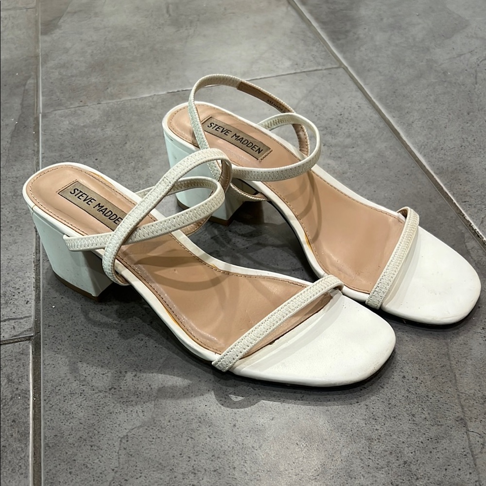 Steve Madden White Block Heel Strappy Heels